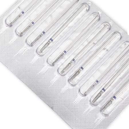 Set of diamond cutters, long cone, blue, medium, 10 pcs