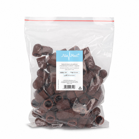 Schleifkappen für die Pediküre mit Baumwollkern, 13 mm, Körnung 100, braun, AlleMed, 100 Stück