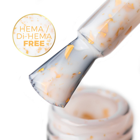 Milchfarbene Kautschukbasis mit goldenen Flocken „Flakes Rubber Base Milk&Gold“ von MollyLac, frei von HEMA/Di-HEMA, 10 Gramm
