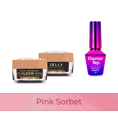 MollyNails PRO MATCH SYSTEM 2+1 Pink Sorbet : 2 gels de construction + Doctor Top 10 g