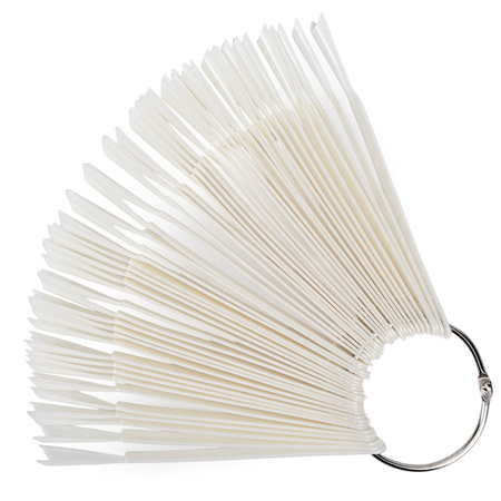 Campionario con punta ricurva su rotella per gel, smalti ibridi e polveri, color latte, 50 pezzi