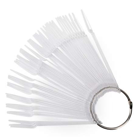 Échantillonneur « ballerina » sur roue pour gels, vernis hybrides et poudres, transparent, 50 pièces