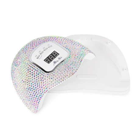 Lámpara LED/UV para uñas de 150 W MollyNails para esmaltes híbridos, geles y acrilogel, con circonitas cristal plateadas holográficas X5 MAX