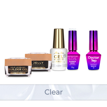 MollyNails PRO MATCH SYSTEM 4+1 Clear: 3 geles de construcción + base + Doctor Top 10 g