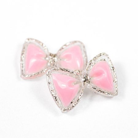 3D pink and silver bow nail decorations, 20 pieces