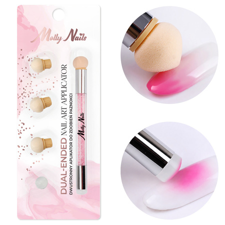 Pennello a doppia punta con spugna MollyNails per ombre e nail art con stencil e strass rosa