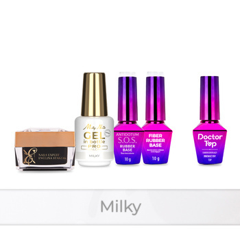 PRO MATCH SYSTEM 4+1 Milky: 3x żele 15g: Jelly&SelfLeveling&Gel in bottle+Baza+Doctor Top 10g GRATIS