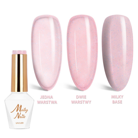 Smalto ibrido MollyNails Wedding Yes, I Do Trasparente con glitter rosa, senza HEMA/Di-HEMA, 8 g, n. 23