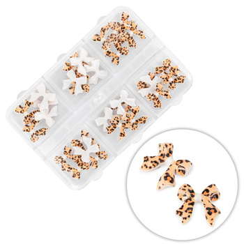 Boîte de décorations en forme de nœuds 3D MollyNails, motif léopard, 45 pièces