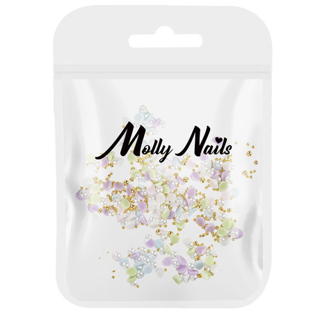 Ozdoby do paznokci kwiatki akrylowe + kulki MollyNails mix kolorów 150 sztuk Nr 2