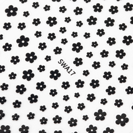 Thin, self-adhesive flower nail stickers SWA17, black