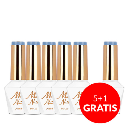 5+1 безкоштовно Гібридний лак MollyNails Blue Sky Clear Blue без HEMA/Di-HEMA, 8 г, № 113