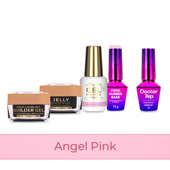 MollyNails PRO MATCH SYSTEM 4+1 Angel Pink 3 builder gels + base + Doctor Top 10g