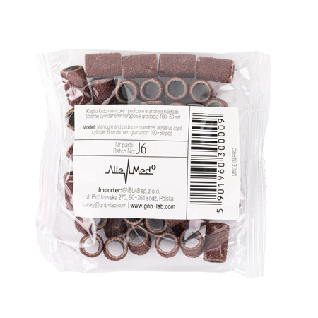 Cappucci per manicure e pedicure, mandrini, inserti abrasivi, cilindro da 6 mm, grana 100, AlleMed, marroni, 50 pezzi