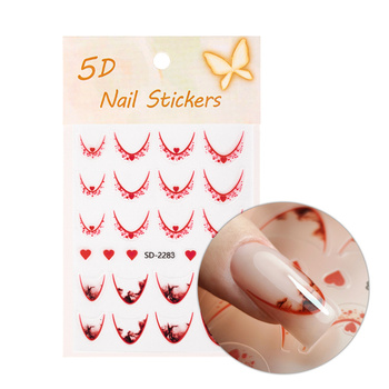 Adhesivos para uñas 5D / French / Línea de sonrisa francesa, 20 unidades, rojo, SD-2283
