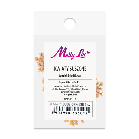 Fleurs séchées pour la décoration des ongles MollyLac Orange, 5 pièces