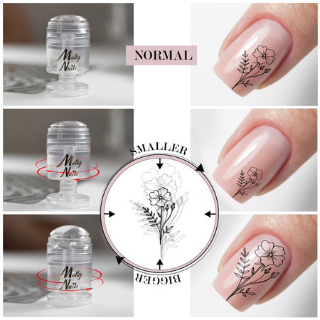 Silicone stamp for mollynails.liveates with adjustable pattern size and scraper