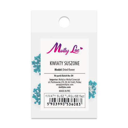 Getrocknete Blumen zur Nagelverzierung MollyLac Turquise, 5 Stück