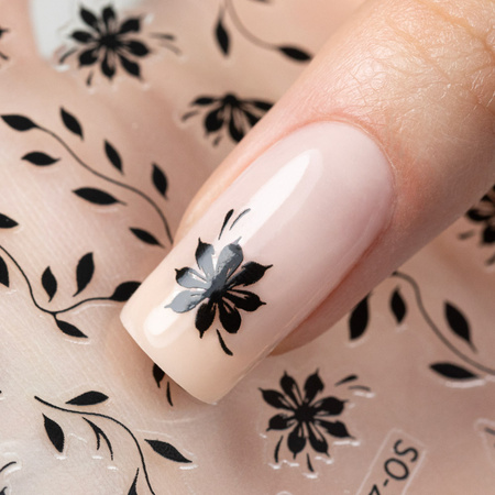 Dünne, selbstklebende Nagelsticker mit Blumenmotiv SO-281, schwarz