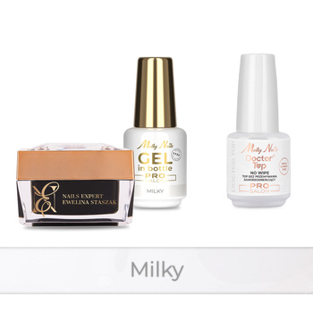 MollyNails PRO MATCH SYSTEM 2+1 Milky: 2 geles de construcción + Doctor Top 15 g