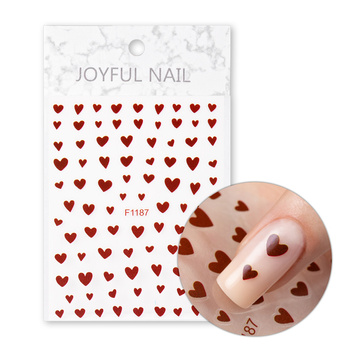 Adhesivos para uñas finos y autoadhesivos con forma de corazones F1187 rojos