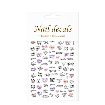 Adhesivos para uñas finos y autoadhesivos con corazones y letras DD-540
