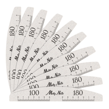 Lime à ongles minérale, forme bateau et demi-lune, grain 100/180, standard, MollyNails