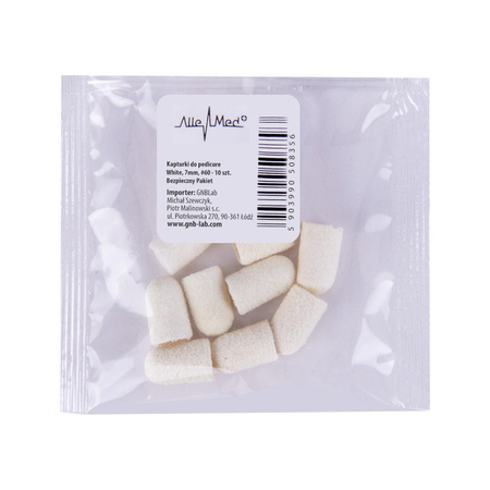 Pedicure caps 7 mm, 60 grit, 10 pcs Fabric Podo AlleMed White
