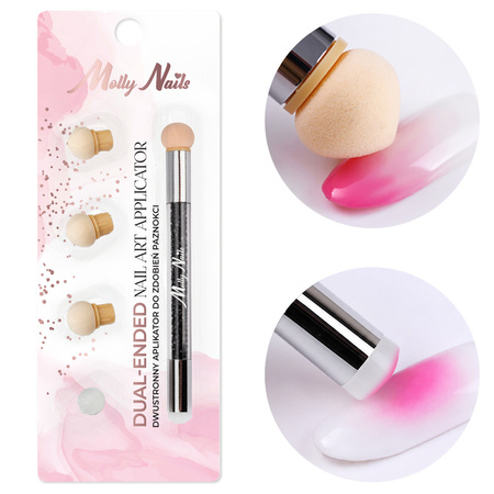 MollyNails doppelseitiger Schwammpinsel für Ombré und Nail-Art-Stempel mit Strasssteinen, schwarz