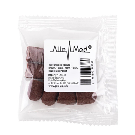 Capuchones abrasivos para pedicura con interior de algodón, 10 mm, grano 150, marrones, AlleMed, 10 unidades
