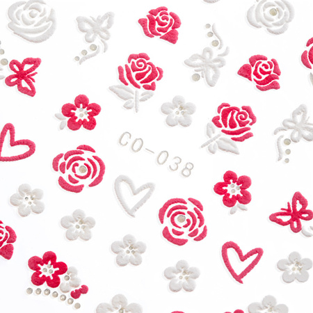 Adesivi 3D per unghie con motivi floreali di San Valentino CO-038
