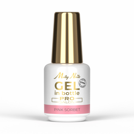 Aufbaugel in der Flasche mit Pinsel „Gel in Bottle“ von MollyNails Pro Salon, Pink Sorbet, HEMA/Di-HEMA-frei, 15 g