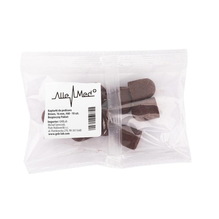 Schleifkappen für die Pediküre mit Baumwollkern, 16 mm, Körnung 60, braun, AlleMed, 10 Stück