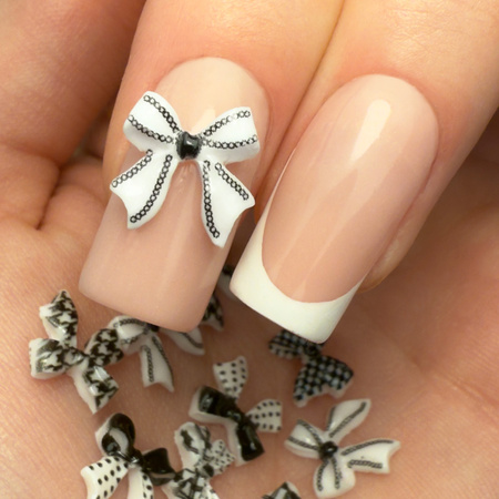Decorazioni per unghie a forma di fiocco 3D MollyNails, bianco e nero, 30 pezzi