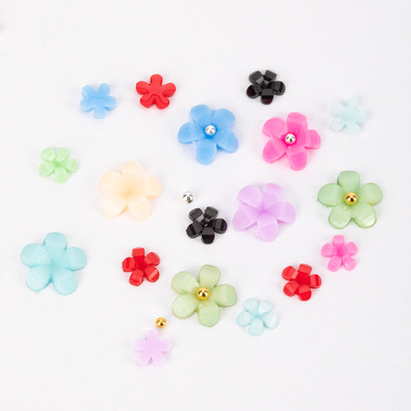 Schatulle mit Acrylblumen-Dekorationen von MollyNails, Farbmix Nr. 1, ca. 300 Stück