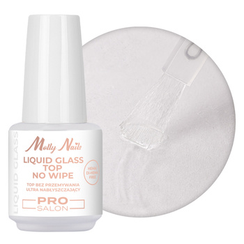Top Liquid Glass Pro Salon MollyNails, sans rinçage, sans essuyage, sans HEMA ni Di-HEMA, transparent, 15 g