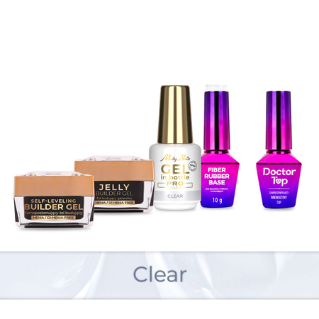 MollyNails PRO MATCH SYSTEM 4+1 Clear 3 Aufbau-Gele + Grundierung + Doctor Top 10 g