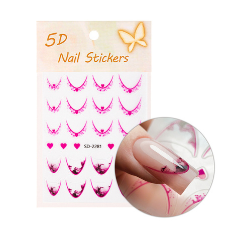 Selbstklebende 5D-Nagelaufkleber / French / Französische Smile-Linie, 20 Stück, rosa, SD-2281