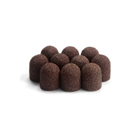 Capuchones abrasivos para pedicura con núcleo de algodón, 13 mm, grano 240, marrones, AlleMed, 100 unidades.
