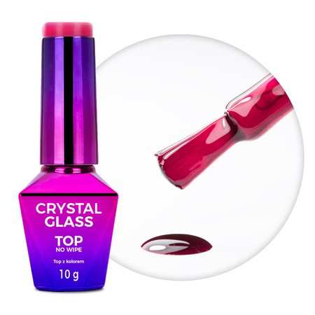 Kolorowy top bez przemywania top no wipe Crystal Glass MollyNails Raspberry HEMA/Di-HEMA Free 10g