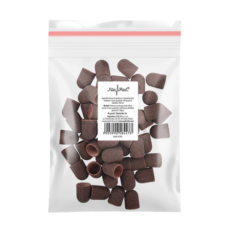 Capuchones abrasivos para pedicura con interior de algodón, 13 mm, grano 120, marrones, AlleMed, 100 unidades