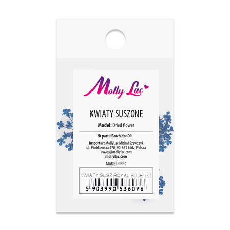 Fleurs séchées pour la décoration des ongles MollyLac Royal Blue, 5 pièces