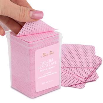 Безпилові перфоровані ватні диски для нігтів MollyNails, рожеві, 5x5 см, 200 шт.