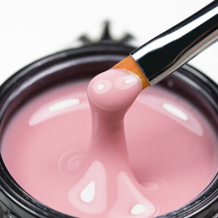 Budujący żel samopoziomujący twardy średniogęsty builder gel self leveling MollyNails Smoky Pink HEMA/Di-HEMA Free 15 g
