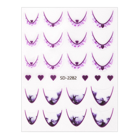 Autocollants pour ongles 5D / French / Ligne du sourire, 20 pièces, violet, SD-2282