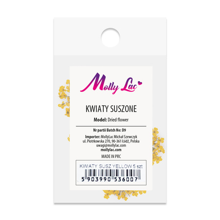 Сушені квіти для декорування нігтів MollyLac Yellow, 5 шт.