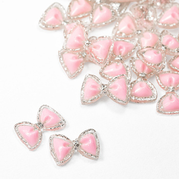 3D-Schleifen-Nageldekorationen, rosa-silber, 20 Stück