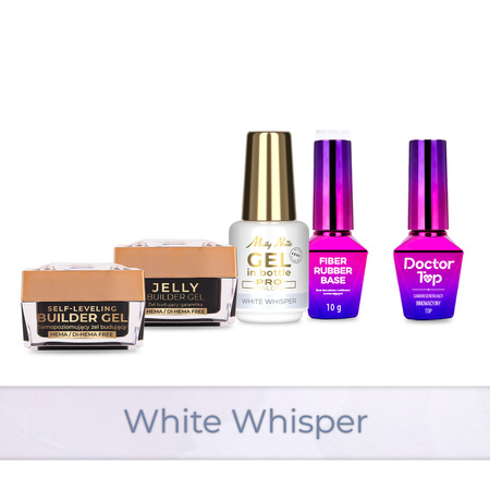 MollyNails PRO MATCH SYSTEM 4+1 White Whisper : 3 gels de construction + base + Doctor Top 10 g