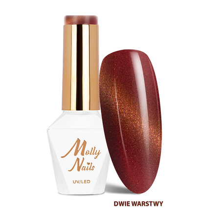 Esmalte híbrido LED/UV Gel Polish Cat Eye Seduction n.º 244 Rust Red de MollyNails, sin HEMA ni Di-HEMA, 8 g