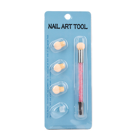 Doppelseitiger Schwammpinsel für Ombré und Nail-Art-Stempel mit Strasssteinen, rosa